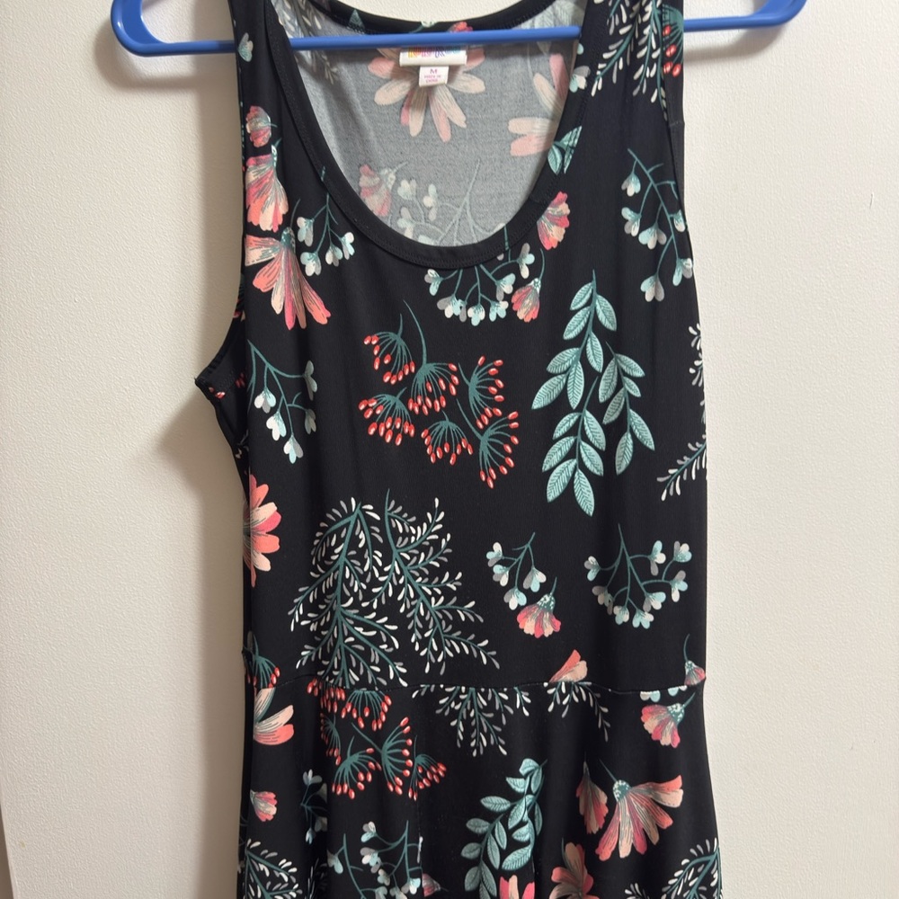 LuLaRoe Black and Pink Floral Tank Top